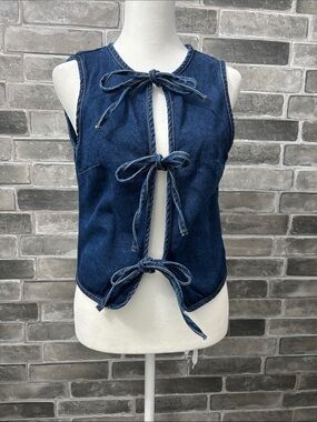 Missguided Dark Blue Tie-Front Denim Tank
